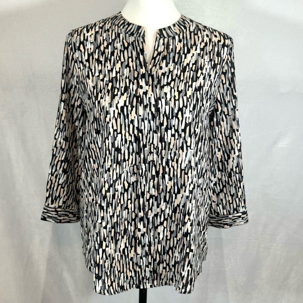 Dana Buchman black gray and blush brushstroke abstract print top size small